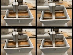 La Universidad de Sharjah patenta un sistema sísmico que usa arena para proteger edificios Serie de imágenes que muestran un prototipo del dispositivo antisísmico en acción. Se observa una caja rectangular con un mecanismo central y materiales granulares dentro, siendo comprimidos y desplazados durante las pruebas para demostrar su capacidad de disipación de energía.