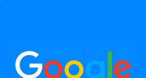 Logotipo de Google con sus colores característicos sobre un fondo azul vibrante.