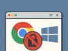 Ilustración digital en 2D que muestra una ventana del navegador Google Chrome junto al logotipo de Windows, con un símbolo de candado tachado en rojo superpuesto, representando la desactivación de los permisos de administrador para mejorar la seguridad en sistemas Windows. El fondo es azul y la composición transmite una sensación de protección y control.