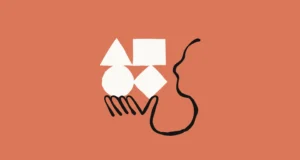 Ilustración minimalista sobre fondo naranja que muestra una silueta negra de una cabeza de perfil observando una mano estilizada que sostiene cuatro figuras geométricas blancas: un triángulo, un cuadrado, un círculo y un rombo, representando conceptos abstractos como el pensamiento, la percepción o el conocimiento.