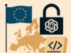 ¿Por qué el software de código abierto es el camino de Europa hacia la soberanía digital? Ilustración plana que representa la soberanía digital europea. Incluye un mapa del continente europeo, una bandera de la Unión Europea, un candado con un ícono de inteligencia artificial en su interior y un documento con el símbolo de código abierto, todo en una paleta de colores sobria.