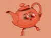 TeaOnHer, aplicación rival de Tea para hombres, filtra datos personales y licencias de conducir de usuarios Ilustración de una tetera caricaturizada con ojos grandes y expresivos, botas y una leve distorsión de efecto 3D rojo y azul sobre un fondo color salmón.