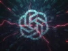 OpenAI prepara publicidad en ChatGPT según una filtración interna Logo de OpenAI brillando en tonos azulados en el centro de una composición digital oscura, rodeado de líneas de energía rojas y destellos que se expanden hacia fuera, evocando una sensación de poder, intensidad y actividad tecnológica.